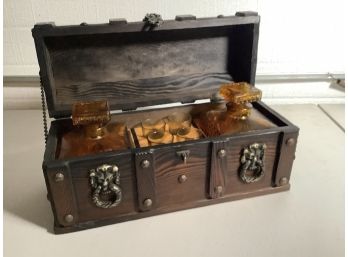 Vintage Brandy Liquor Set In Wooden Chest