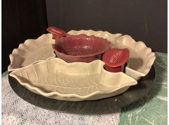 Large Wood Grain & Ceramic Lazy Susan