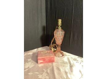 Vintage Pink Glass Lamp & Pink Trinket Box By Nemek