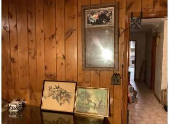 Horse Racing Mirror, Trio Of Horses (Signed Calamuso) And Ducks In Flight Painting