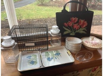 Large Grouping Mesh Storage Container W/Tag,  Serving Tray, Table Serving Ware & More