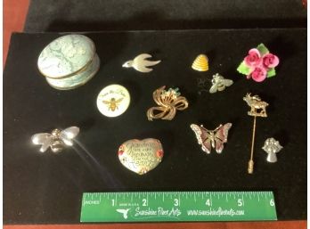 Wm Morris Acanthus Bone China Trinket Box, Stafforshire Rose Bouquet Pin And More