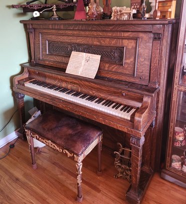 Antique Upright Piano, With Bench, Used Regularly