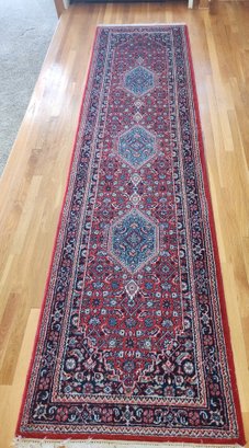 Wool Rug Carpet Runner, 10' X 32' - Red, Blues, Very Clean