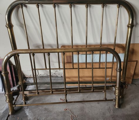 54' Wide Antique Brass Bed - Headboard, Footboard, Rails Frame