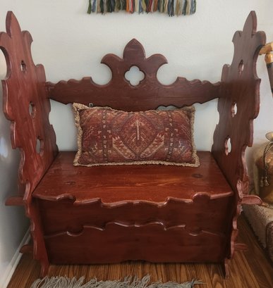 Unique Handmade Carved Wooden Bench With Storage, 49' X 21.5' X 46'H