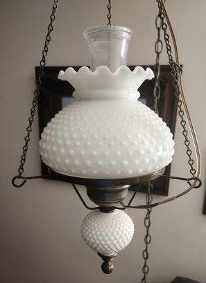 Milk Glass Hobnail Hanging Swag Lamp, Lighting, Vintage, Tested