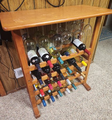 Wine Rack With Table Top Surface, Wood, Bottle Storage 31' X 16' X 35'H