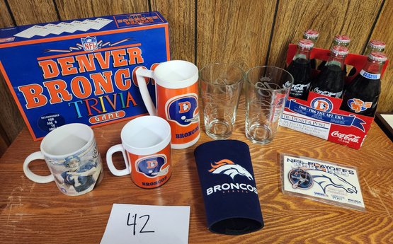 Denver Broncos Memorabilia - Coca Cola Coke Bottles, Mugs, Trivia Game
