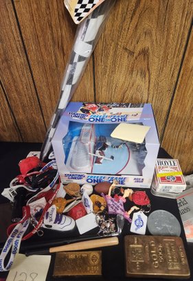 Miniature Toy Hockey Game, Sports Keychains, Kite, Playing Cards, Faux Gold Bricks - Fun & Games Toys