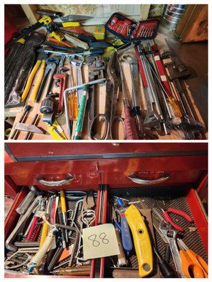 Large Lot Hand Tools: Screwdrivers, Pliers, Box Cutters, L-wrenches, Knives - Variety- DIY Garage
