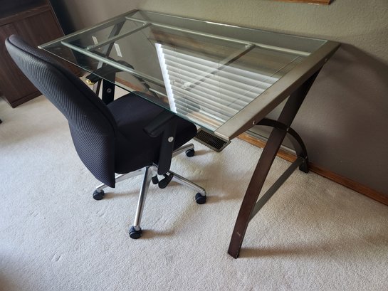 Glass & Metal Style Writing Desk, Office Furniture, With Chair