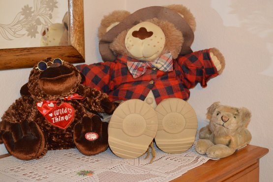 Furskins Farrell Teddy Bear, Stuffed Leopard, Wild Thing Gorilla Musical - Some Vintage Toys