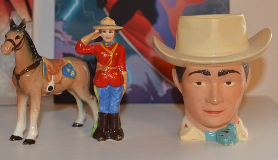 Canadian Mounted Monty Police, Horse, Roy Rogers Cowboy Mug, Plastic Vintage Toys, S&P