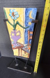 Ceramic And Metal Floral Art, Standing, 3D Relief, Ford 1992