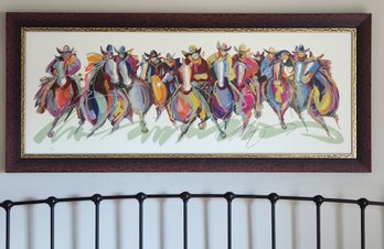 'Western Riders' Carrie Fell Art, Colored Lithograph, Signed, Framed Western Cowboy