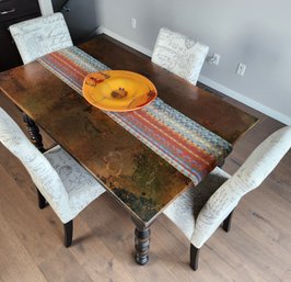 Gorgeous Copper Dining Table With Coffee Patina, Kitchen, Fabric Chairs