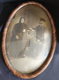 Antique Curved, Convex Glass, Ephemera Photo, Frame, Family Portrait