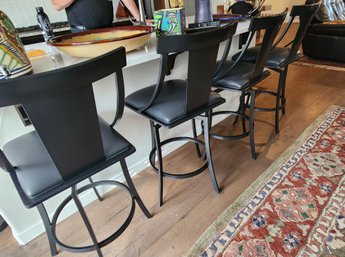 Set Of 4 Black Vinyl And Metal Breakfast, Counter, Bar High Top Chairs, Swivel