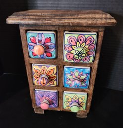 Painted Ceramic Drawers, Wooden Chest, Jewelry Box, Miniature Drawers