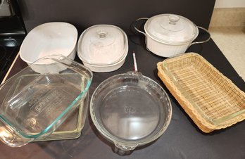 Large Lot Of Pyrex And French CorningWare White Baking, Casserole Dishes