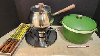 Royal Satin Thermoware Ice Bucket And Vintage Fondue Pot Set