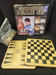 Lot Of Games, New Glass Chess Set, Wood, NIB