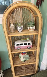 Vintage Wicker Rattan Shelf, Arch Top, Sunroom Shelving, Storage, Decor