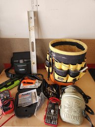 Large Lot Of Tools: Level, Stud Finder, Staple Gun, Tool Bag Bucket- See All Pictures