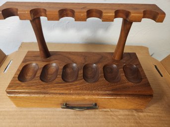 Vintage Wood Pipe Holder, Velvet Drawer