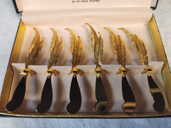 Vintage Set, 24 Karat Gold Plated Spreaders, Cheese, Pate, Dining