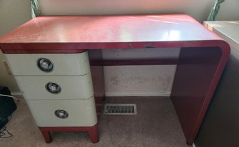 MidMod Norman Bel Geddes Desk, Vintage, Metal, Red And White, MCM