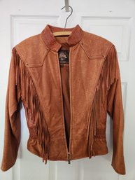 Vintage Women's Fringe Brown Leather Jacket, Coat