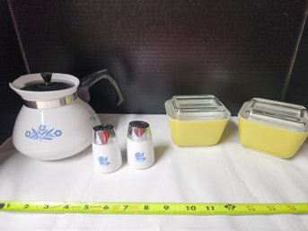 Vintage Coffee Pot, Corning, Pyrex Mini Baking Dishes, S&P