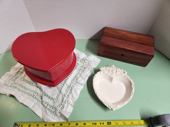 Darling Vintage Jewelry Trinket Boxes, Wooden Heart, Heart Dish