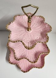 MidMod Tiered Dessert Dish, Pink, Gold Trim