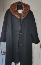 Vintage Women's Long Coat, Faux Fur Collar, Circa 1970s, Union Made