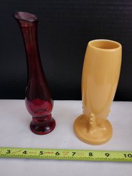 Two Vintage Glass Ceramic Bud Vases, Ruby