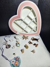 Heart Shadow Box, Assorted Miniature Ceramic Crystal Animals, Figurines