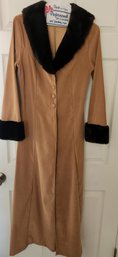 Vintage Retro Women's Long Duster Coat, Housecoat, Outerwear, Size Small, Faux Fur Collar