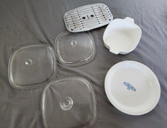 Vintage CorningWare Corning Baking Dishes, Extra Lids, Pie Plate, Blue Cornflower