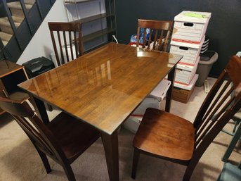 Dining Kitchen Table, 4 Chairs, Glass Top, Dark Wood