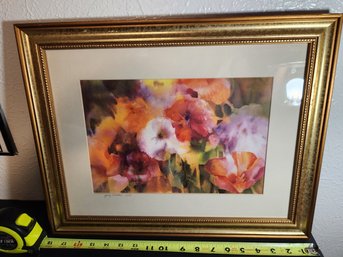 Judy Nakari Floral Botanical Watercolor Limited Edition, Numbered 2/20, Gold Frame