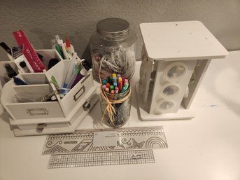 White Ikea Style Desk Rotating Organizer, Craft Storage Caddy - All Contents