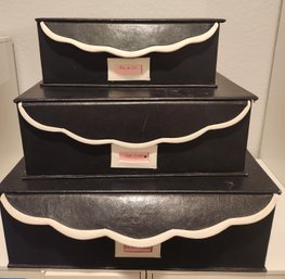 3 Leather Boxes/containers Storage Organizers And All Contents