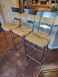 3 Firenze High Top Counter Bar Stools, Chairs, Farm Industrial, Metal, Woven