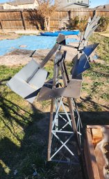 Fiberglass Waterfall And Metal Windmill Garden Decor Sculpture