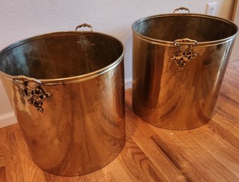 Pair Of Brass Cover Pots, Vessels 17' Diameter