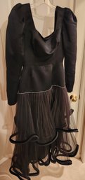 Women's Couture, Black Evening Wear, Dress, Cocktail, Vintage Clothing, Long Sleeved