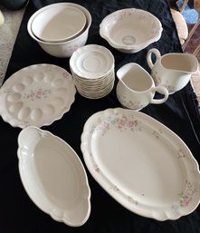 Pfaltzgraff Tea Rose Dinnerware, Stoneware 1985, Deviled Egg, Platter, Bowls